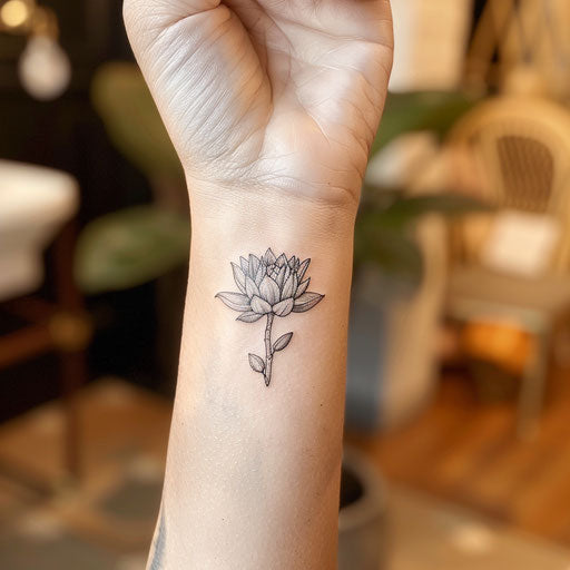 Small wrist lotus tattoos, Merian style