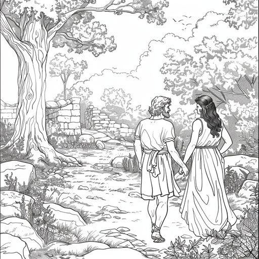 Adam and Eve walking in the garden