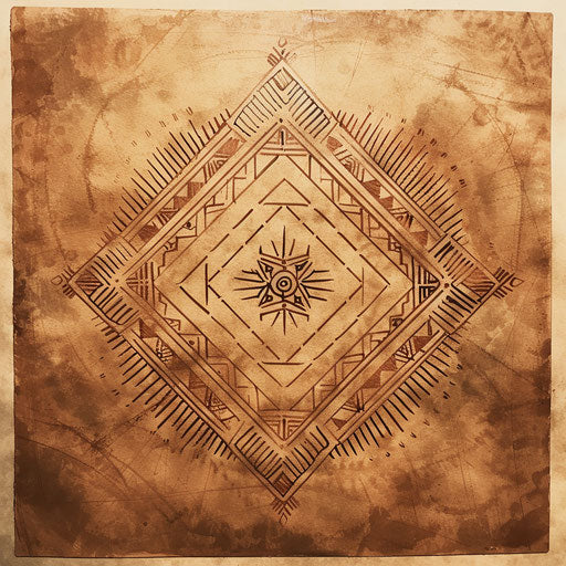 Rustic tattoo sketch of a Kalinga pattern with earthy tones