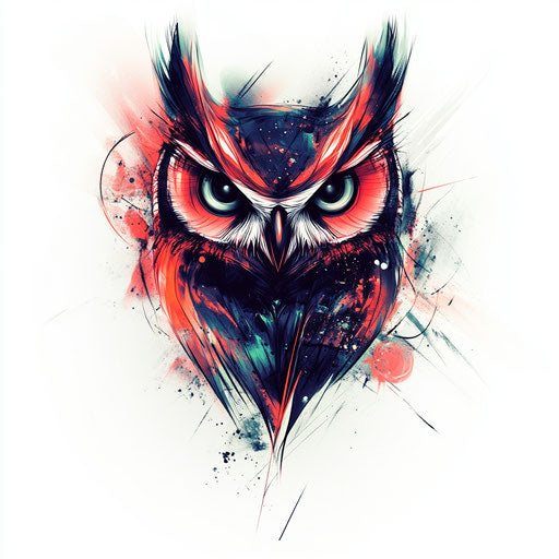 Owl chest tattoo with neon color palette sketch