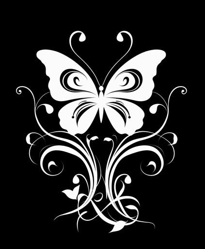 Black & white butterfly tattoo for two, stencil-based style