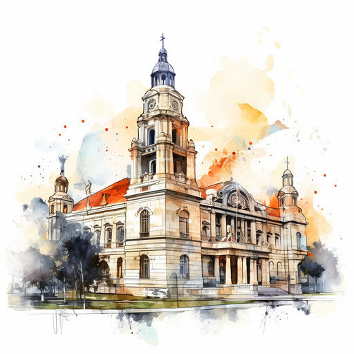 University clipart in the style of chiaroscuro art, on white background