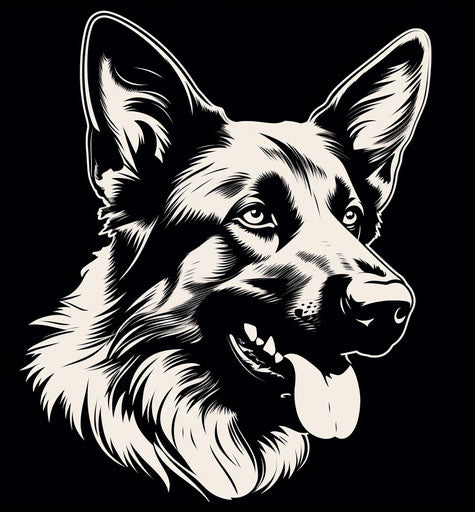 German Shepherd Dog in Bold Black and White Style