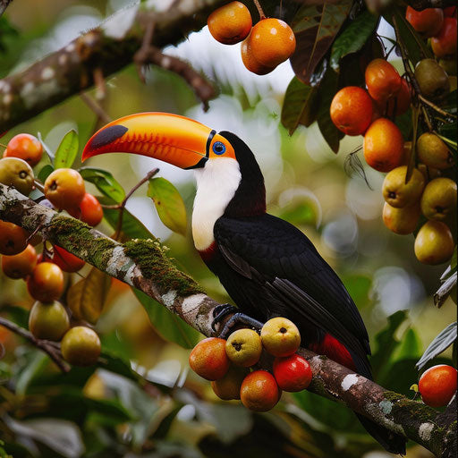 Toucan enjoying tropical fruits in the rainforest