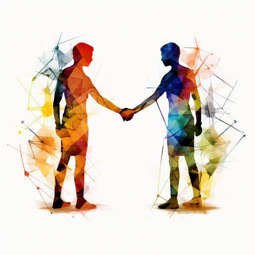 Collaboration illustration in the style of Chiaroscuro Art on white background