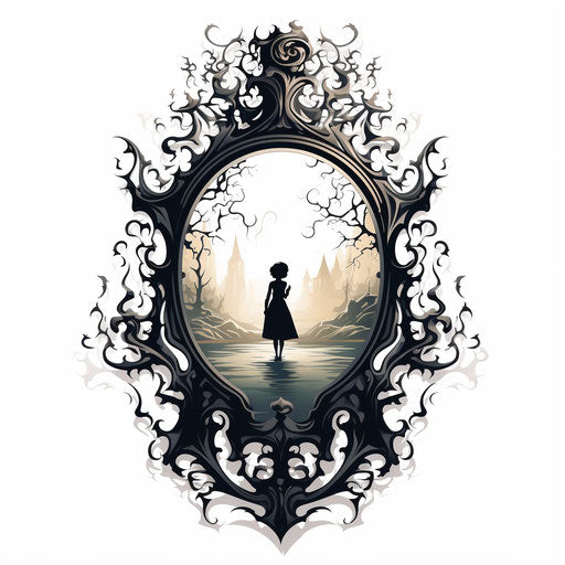 Mirror image in the style of Chiaroscuro Art, on white background