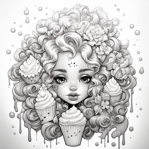 Cute drawing of ice cream and ice creams in black and white