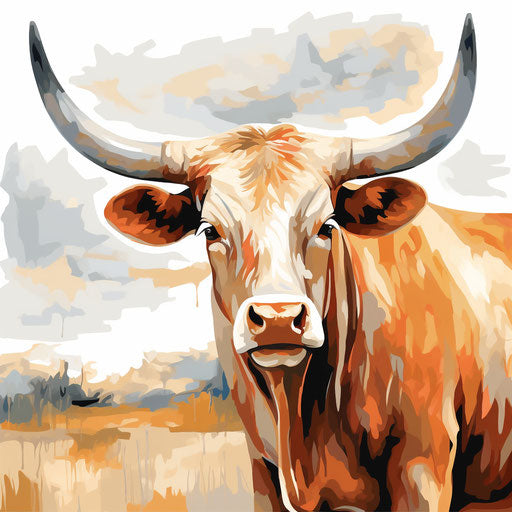 Impressionistic Longhorn clipart on white background