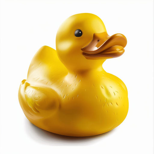 Rubber duck clip art in photo realistic style with flat white background, vibrant colors