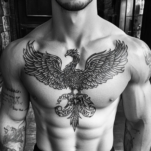 Family tattoos for men, a phoenix emerging from the ashes with children's initials