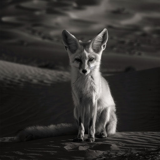 Fennec fox in a dramatic monochrome desert