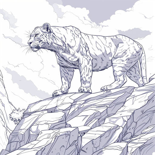 Black panther on a rocky cliff, coloring book page