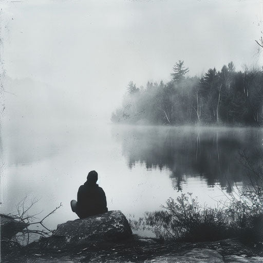 Solitude by misty lake at dawn