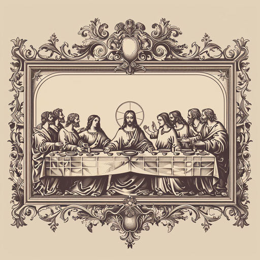 Vintage clipart Last Supper tattoo sketch with sepia tones