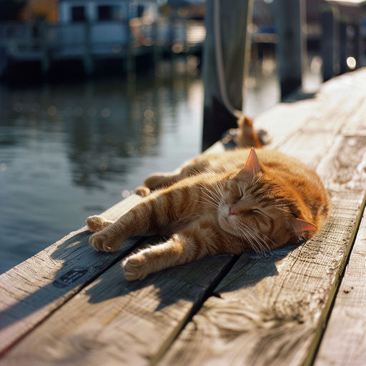 Fatcat lying on a dock