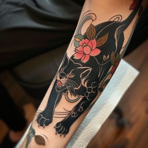 Traditional Japanese style panther tattoo