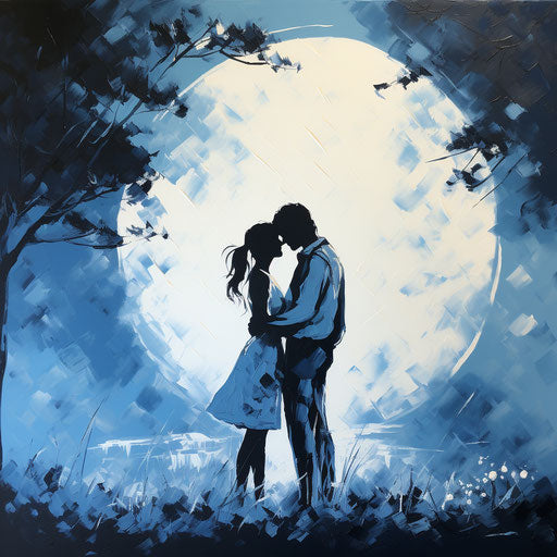 Silhouette of a couple under the moon, traditional essence