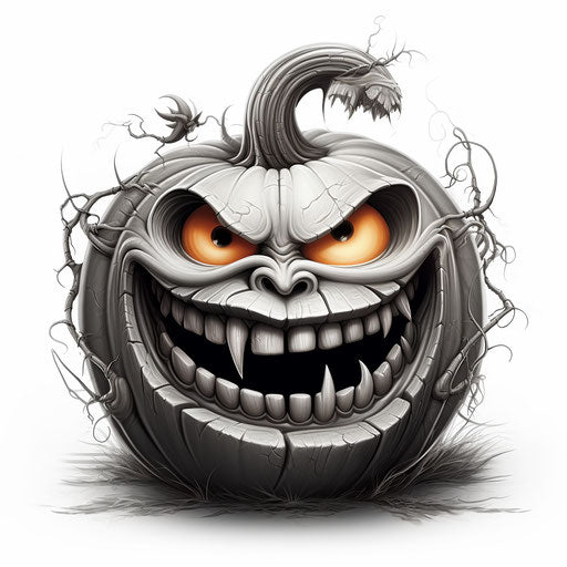 Ugly pumpkin grinning maniac vector black and white drawings