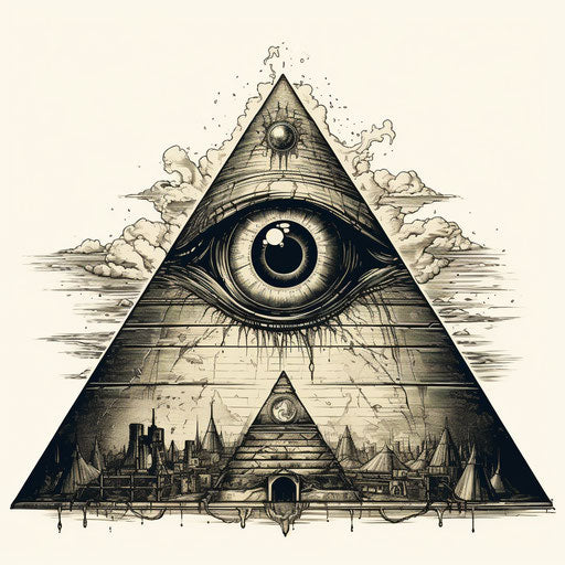 Old drawing of the pyramid with an eye in realistic style