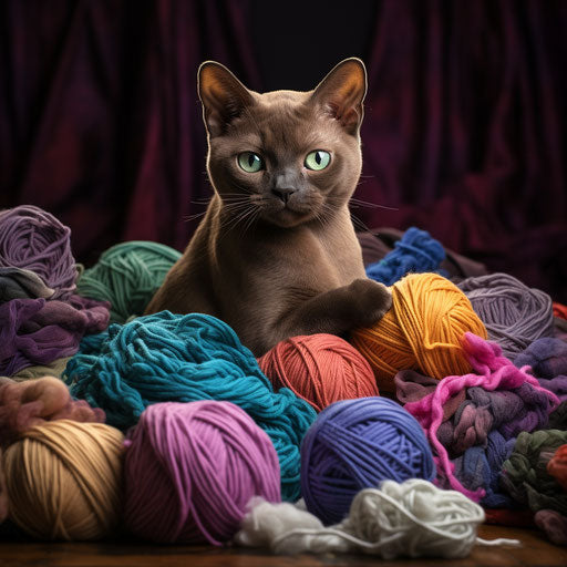 Burmese cat playing with yarn