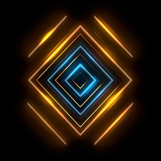 Luxurious metallic gold and neon blue neon logo on black background