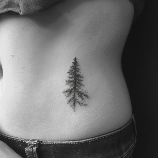 Simple tattoo of a small tree on the ribcage