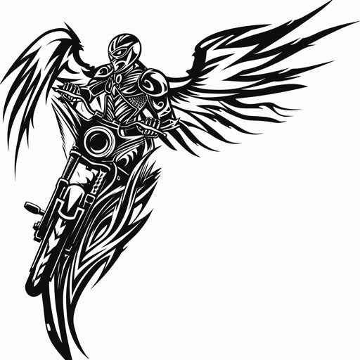 Archangel Michael in tribal style with tribal motorcycle design
