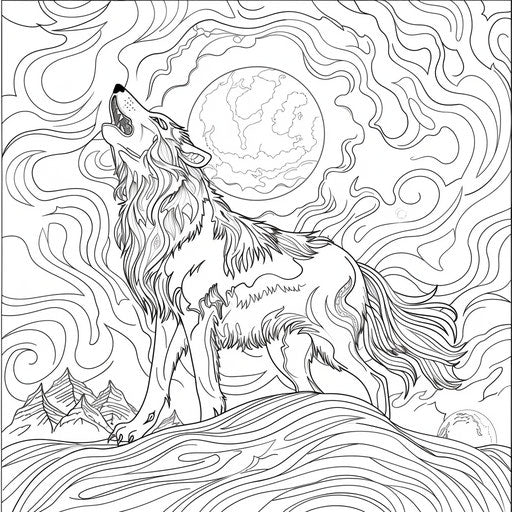 Mystical wolf howling at the moon
