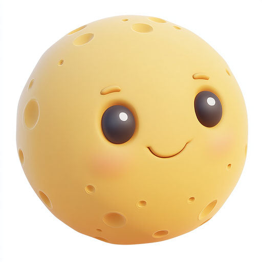 3D moon in realistic style on flat white background