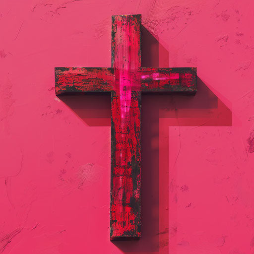 Clip art cross on bright magenta background with texture