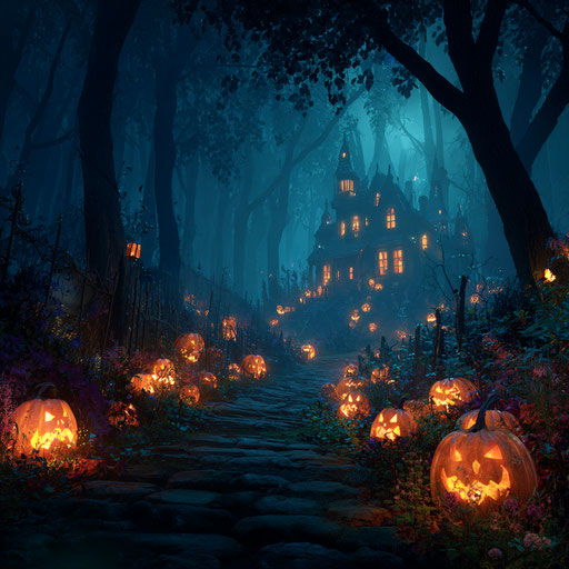 Spooky Halloween scene with a haunted house