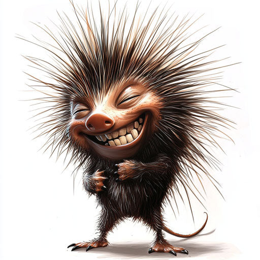 Humorous caricature of a porcupine with human characteristics
