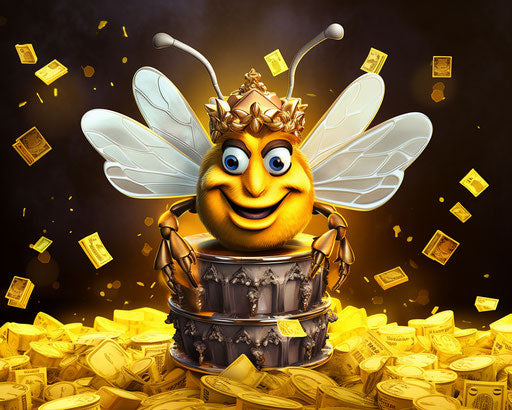 Cartoon bee with a crown, liquid emulsion printing style