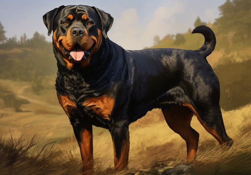 Energetic guard dog standing on grassy field