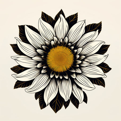 Black and white drawing of a sunflower