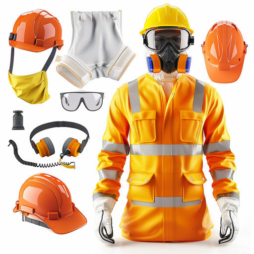 Realistic PPE clipart on flat white background, bright colors