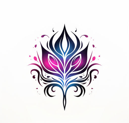 Tribal tattoo with lotus flower, tagging-like marks style