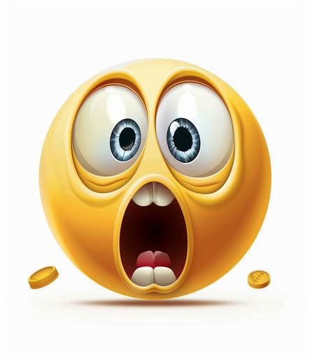 Shocked emoji wide open eyes and mouth, white background