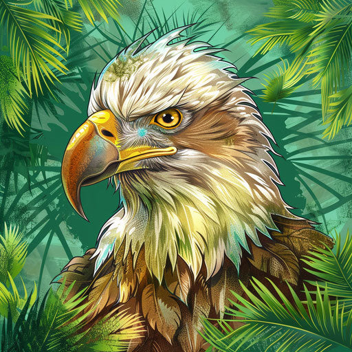 Exotic tattoo sketch of a Mexican eagle, clipart style with lush jungle green background