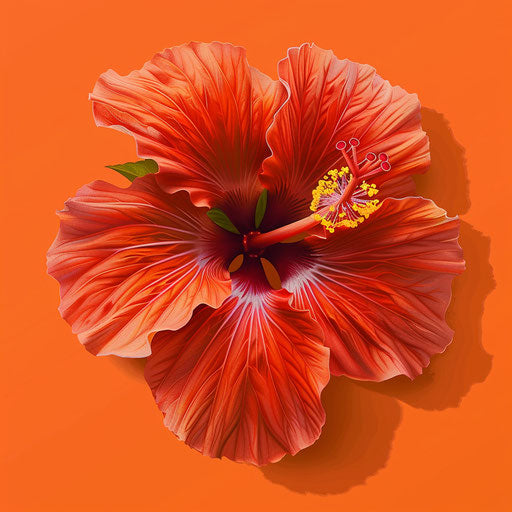 Realistic hibiscus flowers on sunset orange background