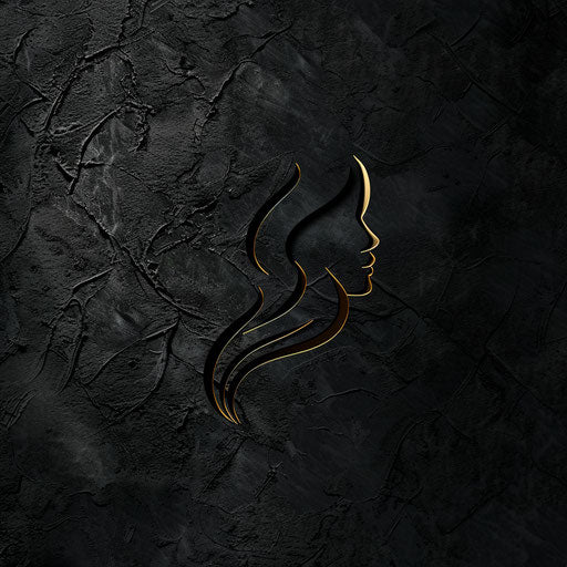 Beauty logo with sleek metallic finish and dark textured background