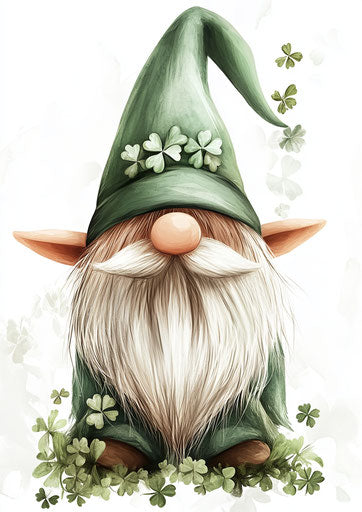 The cute gnome with an Irish hat and shamrocks