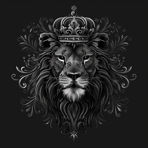 Flat tattoo sketch of lion with crown in Gothic style