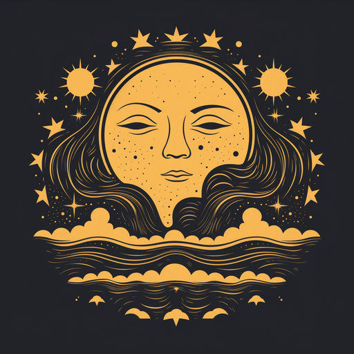 Vintage sketch of sun, moon and stars