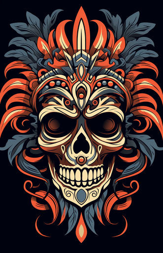 Indian tribal tattoo with skull in angura kei style