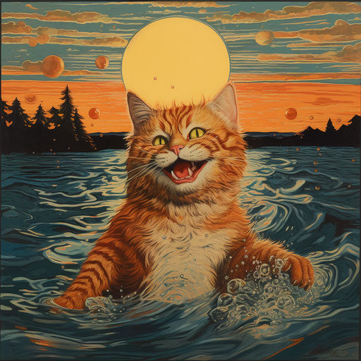 Louis Wain swimming in a lake by the shore