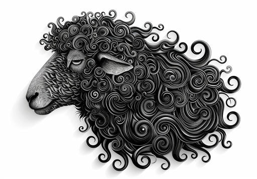 Black sheep with curling hair, decorative abstraction