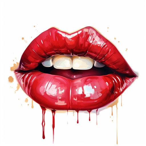 Oil painting style lips on white background