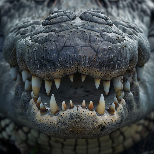 Powerful jaws of an alligator in close-up