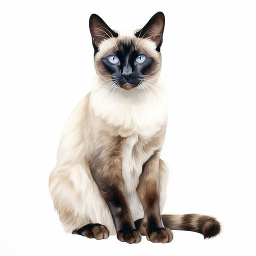 Siamese cat on white background, dark and light tones